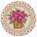 Basket Flowers Printed Round Trivet 10" x 10" – Natural Jute Braided Table Protector By Earth Rugs