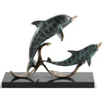 SPI Home Sailor’s Delight Double Dolphins Brass Sculpture – Ocean-Themed Tabletop Accent, 9" Tall