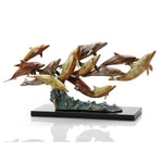 SPI Home Dozen Swimming Dolphins Brass Sculpture – Flowing Marine Art Accent, 20" Wide Ocean Display