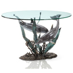 SPI Home Dolphin Duet Coffee Table with Brass Base and Glass Top Ocean Inspired Coastal Accent 22 Inches Tall