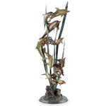 SPI Home Dozen Dolphin Pod Seascape Brass Sculpture Ocean Inspired Statement Art Coastal Display 54 Inches Tall