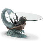 SPI Home Diving Mermaid Coffee Table Brass Base with Glass Top Coastal Ocean Inspired Centerpiece 27 Inches Tall