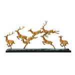 SPI Home Leaping Deer Herd Brass Sculpture – Majestic Nature-Inspired Decor in Polished Metal Finish