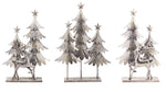 Silver Metal Deer with Christmas Trees Decor Set Hammered Finish – Set of 3 by Melrose