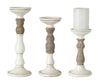 Melrose Ivory Candle Holder with Wood Accent (Set of 3)