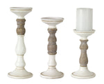 Melrose Ivory Candle Holder with Wood Accent (Set of 3)