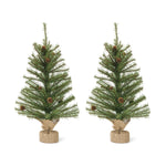 Mini Decorative Pine Trees – 2' Tall with Pinecones and Burlap Base Set of 2 by Melrose