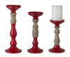 Melrose Red Candle Holder with Wood Accent (Set of 3)