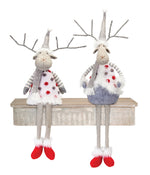 Melrose Plush Holiday Deer Shelf Sitter with Hat and Scarf Accent (Set of 2)