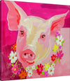 Pinky the Pig Canvas Wall Art – 32" Square Farmhouse Decor