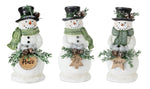 Melrose Holiday Snowman Figurine with Frosted Pine Accent (Set of 3)