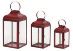 Decorative Red Iron Lanterns Glass Panels Set 16" H Home Accent by Melrose