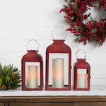 Iron and Glass Lantern Set – Red Finish – 16 inch – Melrose