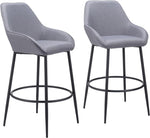 Zuo Modern – Vila Barstool Set of 2, 42.5" H, Gray Fabric, Steel Frame, Modern Art Deco