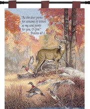 Autumn Wildlife Wall Art – Woven Tapestry with Deer and Birds