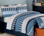 Quilt Salina Navy Striped Plaid Patchwork Cotton Reversible Bedding Set by Cozy Line Home Fashions