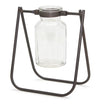 Glass Jar Accent Vase Set of 2 – Iron Stand Detail – 6.75 Inch Height – For Indoor Tabletop Use – By Melrose