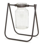 Glass Jar Accent Vase Set of 2 – Iron Stand Detail – 6.75 Inch Height – For Indoor Tabletop Use – By Melrose