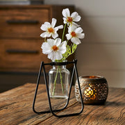 Brown Metal Stand Jar Vase Set of 2 – Clear Glass – 6.75 Inch Height – For Home Accent Decor – By Melrose