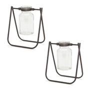 Vintage Style Jar Vase Set of 2 – Metal Stand Finish – 6.75 Inch Height – For Shelf or Console Styling – By Melrose