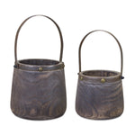 Rustic Wooden Pail Planters Set of 2 – 11.75"H & 14"H Indoor Outdoor Decor – By Melrose