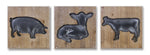 Farm Animal Wall Plaques – Set of 3, 14"SQ MDF and Wood Cow, Pig, Sheep Silhouettes – By Melrose