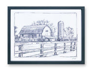 Barn Print Wall Picture Set 12 Inch MDF Paper Black White Farm Design By Melrose