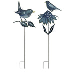 Bird Garden Stakes Set of 2 Blue and Gold Iron Yard Decor 50" Tall by Melrose