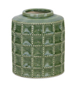 Sage Green Terra Cotta Vase – 6.75"H, 5.5"D Geometric Design, Indoor Decor Accent – By Melrose