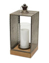 Melrose Punched Metal Candle Holder with Wooden Base 17.25"H