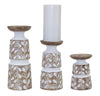 Melrose Leaf Pattern Candle Holder with Wood Design (Set of 3)