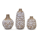 Faux Wood Leaf Print Vases – Set of 3 Resin Decor – 8.75" Tall by Melrose