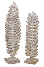 Melrose White Washed Wood Design Standing Leaf Decor (Set of 2)