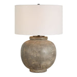 Uttermost Rock Of Ages Rust Brown Table Lamp – 26.5"H Textured Ceramic Base with Dark Bronze Accents & White Linen Shade