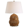 Honey Rattan Table Lamp with White Linen Shade – 28" Tall