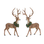 Melrose Holiday Standing Deer Figurine with Wreath Accent (Set of 2)