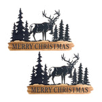 Melrose Wood Merry Christmas Sign with Cut Metal Forest Accent (Set of 2)