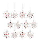 Melrose White Glass Snowflake Ornament with Red Bead Accent (Set of 12)