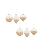 Melrose Beaded Gold Glass Ornament with Snowy Accent (Set of 6)