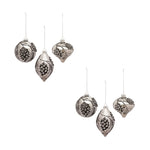 Melrose Silver Pine Cone Glass Ornament with Snowy Accent (Set of 6)