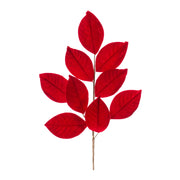 Red Flocked Magnolia Leaf Spray 