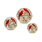 Melrose LED Frosted Cardinal Orb with Berry Branch Design (Set of 3)