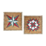 Melrose Wood Framed Vintage Quilt Square Wall Plaque (Set of 2)