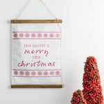 Merry Christmas Wall Banner – 20"H Cream & Red Polyester Holiday Hanging Sign with Script Message by Melrose