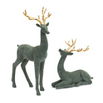 Melrose Green Flocked Deer Figurine with Gold Antlers (Set of 2)