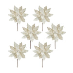 Melrose Ivory Velvet Poinsetta Stem with Gold Bead Accents (Set of 6)