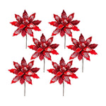 Melrose Red Velvet Poinsetta Stem with Gold Bead Accents (Set of 6)