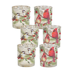 Melrose Mercury Glass Votive Candle Holder with Bird and Berry Branch (Set of 6)