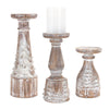 Melrose White Washed Carved Pine Tree Design Candle Holder (Set of 3)