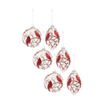 Melrose Snowy Cardinal Bird Ornament with Berry Branch Accent (Set of 6)